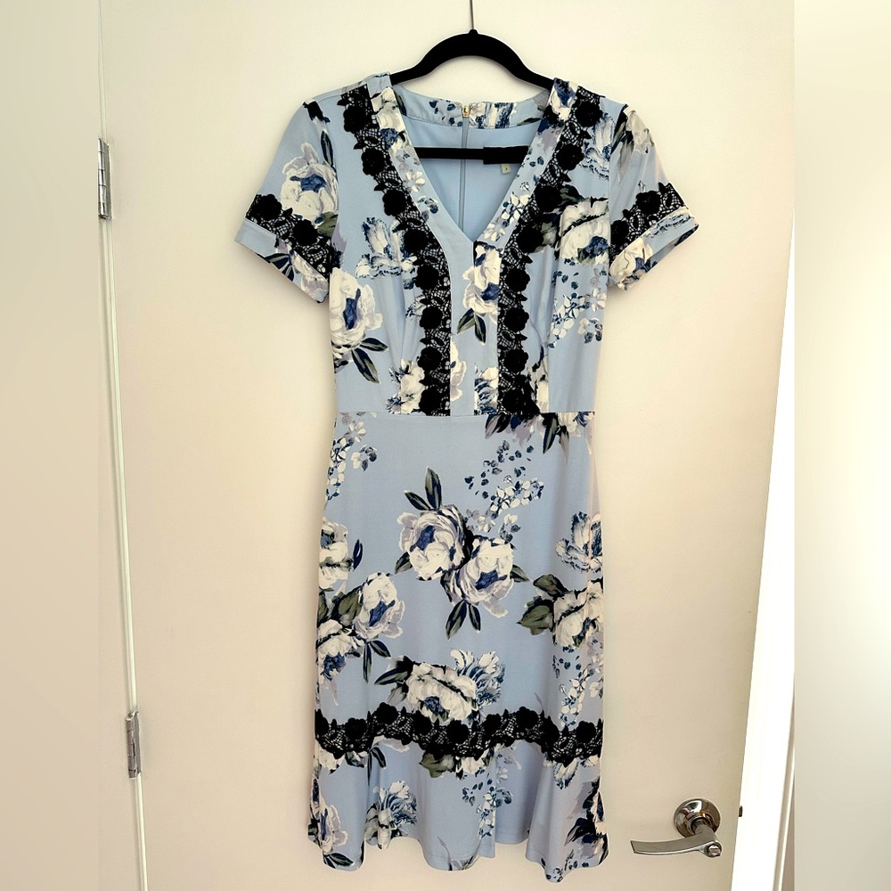 Karl Lagerfeld Black and White Sheath Dress with V-Neck